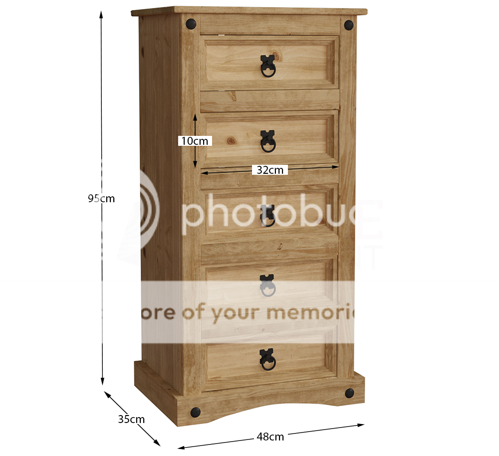 Corona 5 Drawer Narrow Chest Mexican Solid Waxed Pine Storage Furniture